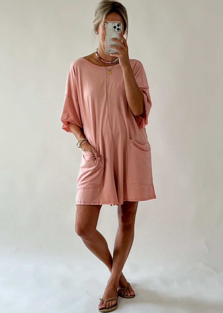 Crewneck V-Back Romper - Dusty Mauve