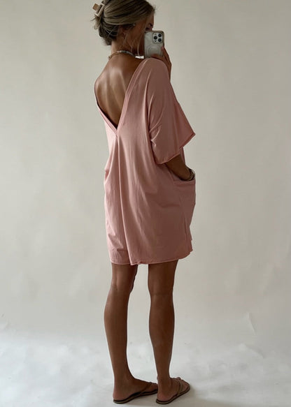 Crewneck V-Back Romper - Dusty Mauve