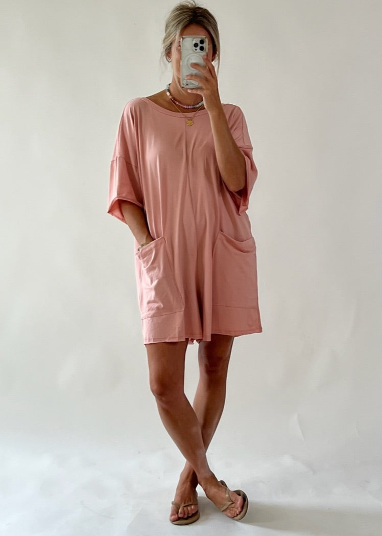 Crewneck V-Back Romper - Dusty Mauve