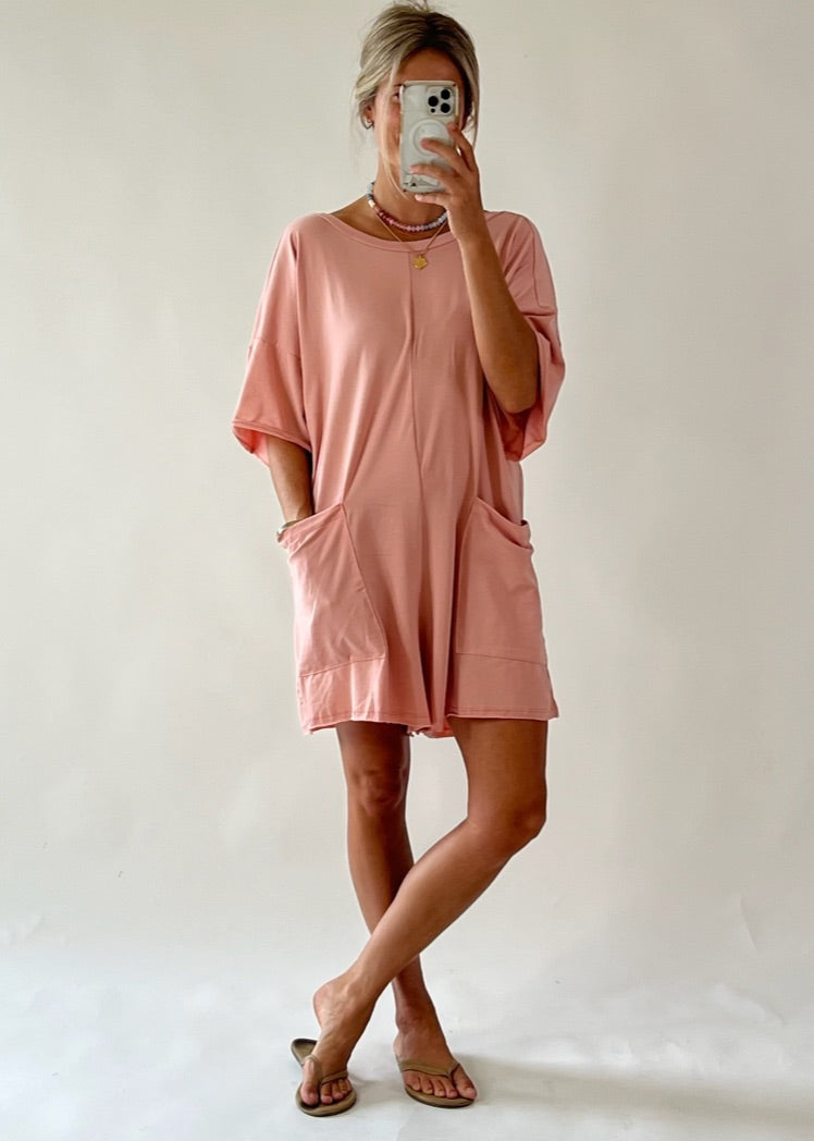 Crewneck V-Back Romper - Dusty Mauve