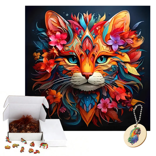 Houten Puzzel Kat (inclusief gratis sleutelhanger!)