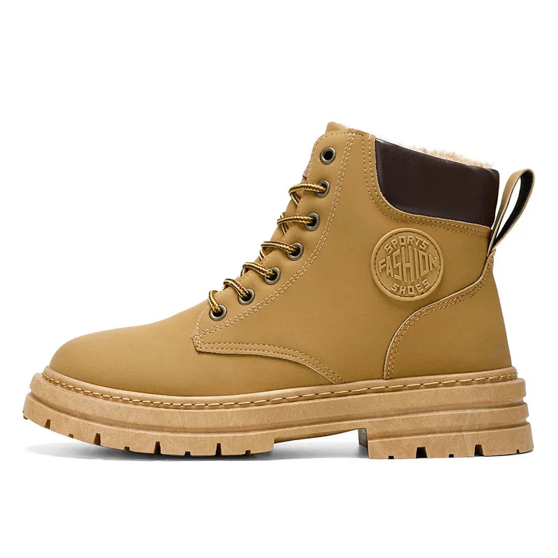 Men Snow Boots Winter Plush Warm High Top British Style Ankle Male Boots Outdoor Thick Soled Non-slip Work Boot Botas De Hombre 
