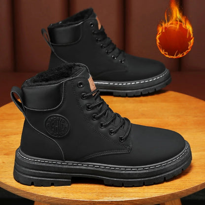 Men Snow Boots Winter Plush Warm High Top British Style Ankle Male Boots Outdoor Thick Soled Non-slip Work Boot Botas De Hombre 