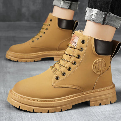 Men Snow Boots Winter Plush Warm High Top British Style Ankle Male Boots Outdoor Thick Soled Non-slip Work Boot Botas De Hombre 