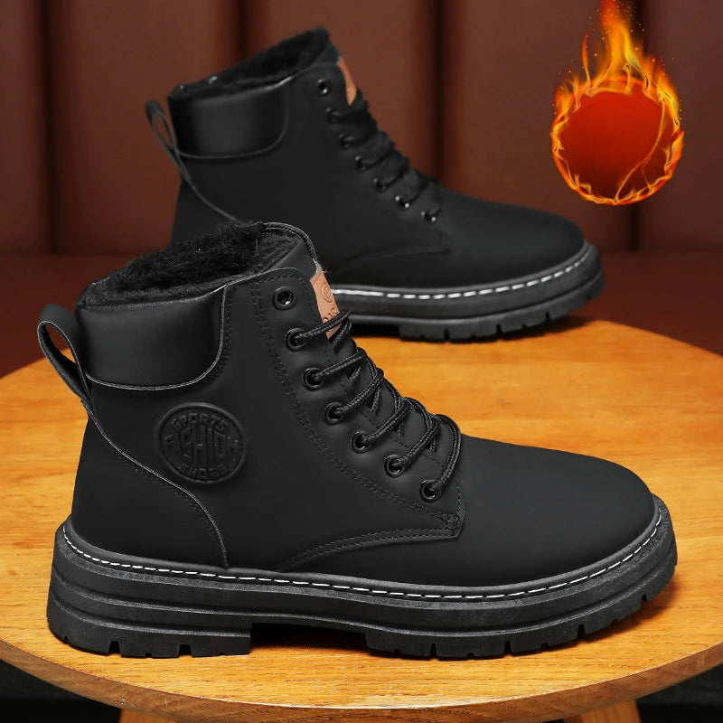 Men Snow Boots Winter Plush Warm High Top British Style Ankle Male Boots Outdoor Thick Soled Non-slip Work Boot Botas De Hombre 