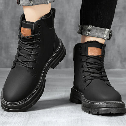 Men Snow Boots Winter Plush Warm High Top British Style Ankle Male Boots Outdoor Thick Soled Non-slip Work Boot Botas De Hombre 